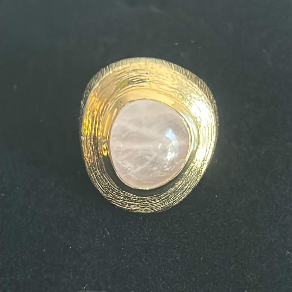 Cole Haan Rose Quartz Brushed Gold Tone Artisanal Statement Ring